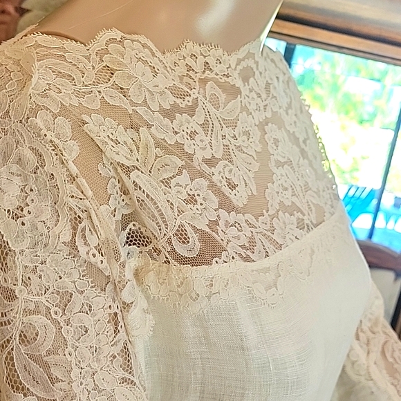 Vintage Peggy Jennings Cache Womens Linen Crew Neck Lace Dress - Picture 5 of 11